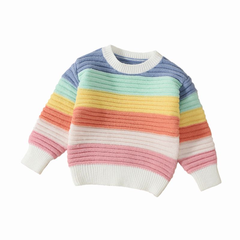 Farbstreifen Crew Hals Strickpullover Kinder