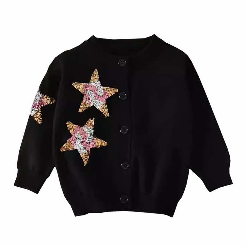 Sternmusterknopf Schwarze Strickjacke Pullover Kinder