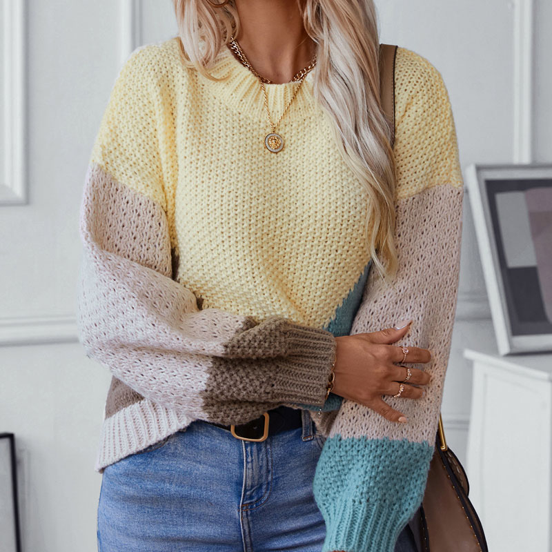 Women Crewneck Pullover Farbblockpullover