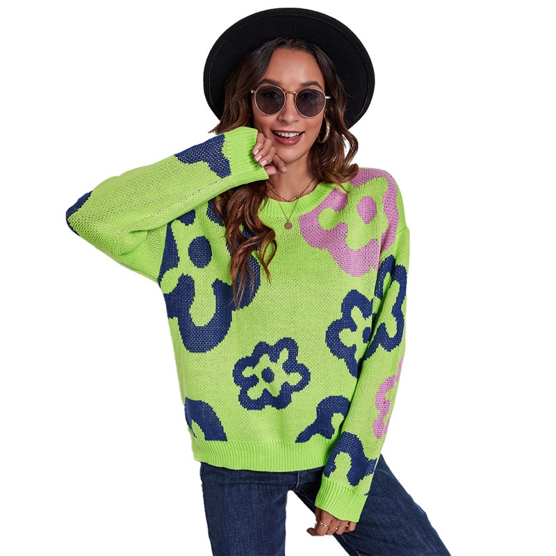 Frauen blühen Jacquard Strickpullover