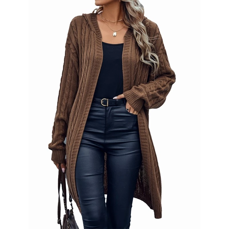 Frauen Langer Strickjacke Hoodie Pullover
