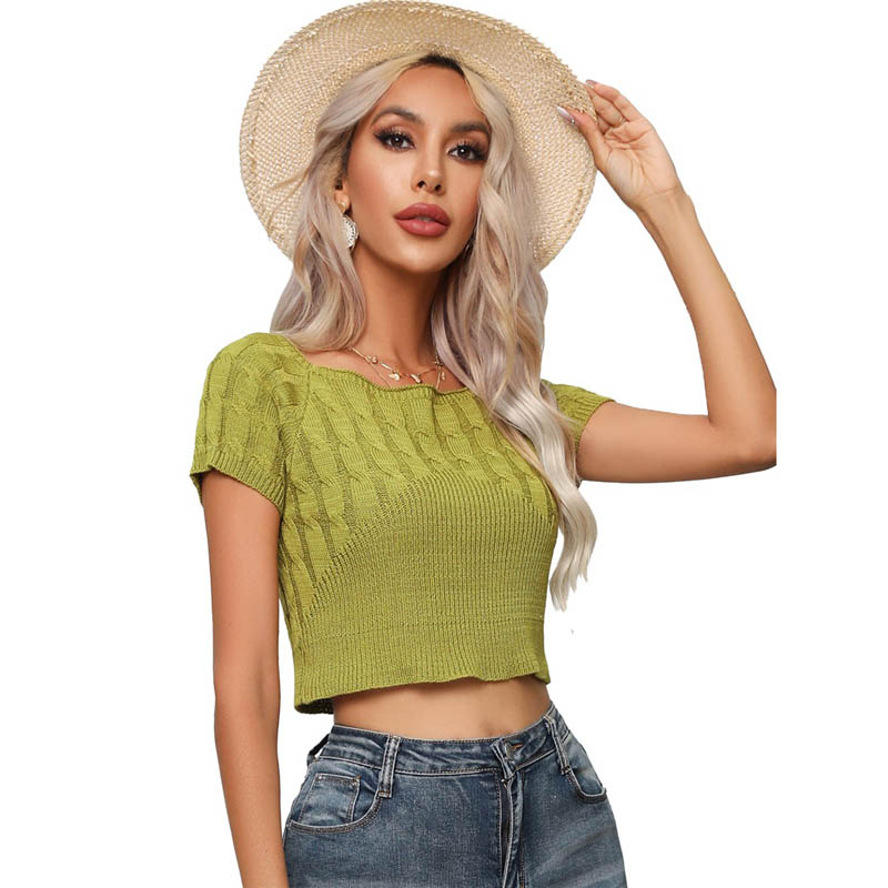 Square Collar Short Strick Pullover